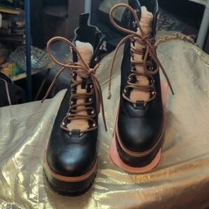 Indigo Black and Tan Lace Up Boots